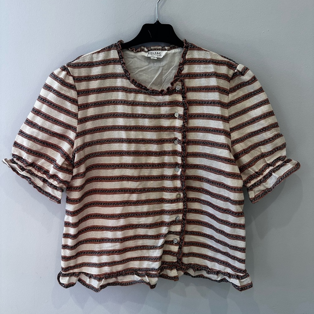 Balzac Paris Chic Striped Blouse with Ruffle Trim